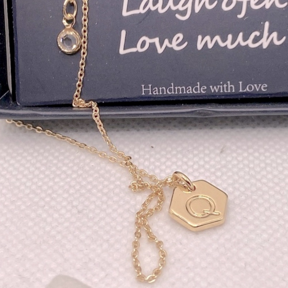 IEFIL Hexagon Initial Necklace for Women 14k Gold Filled Letter Pendant Necklace